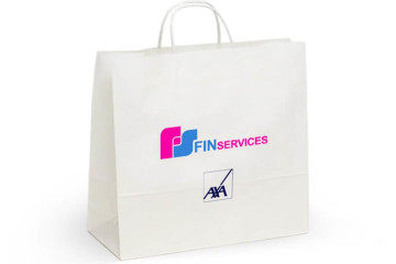 Sítotisk logo Axa na papírovou tašku Sitotisk logo Axa na papirovou tasku