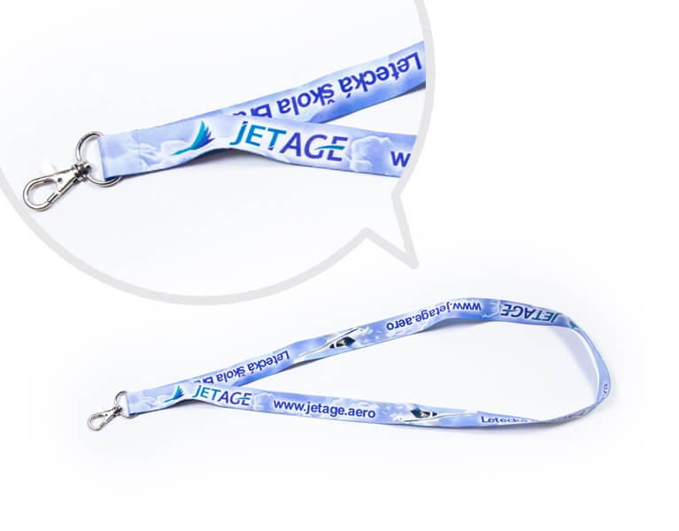 Sublimacia logo Jetage na snurku na krk