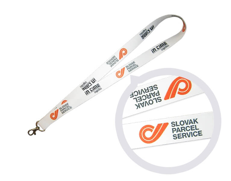 Sublimacia logo Slovak parcel service na snurku na krk
