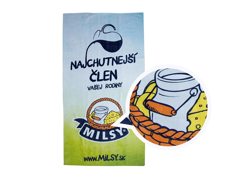 Sublimacia logo Milsy na uterak