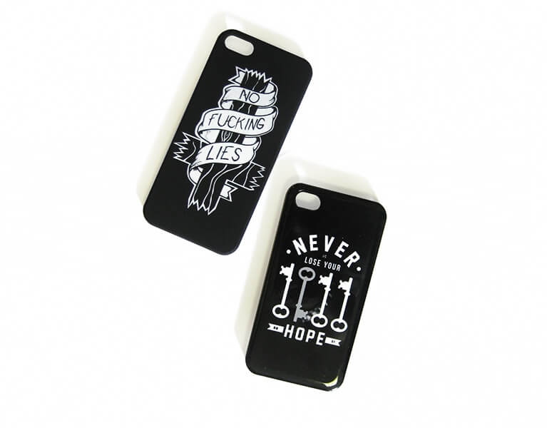 UV tisklogo Never hope na kryt mobilu