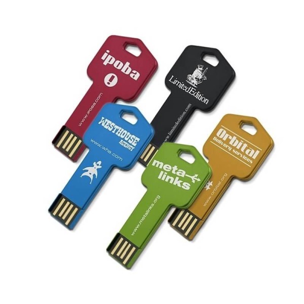 Kovový USB flash disk ve tvaru klíče v mnoha barvách