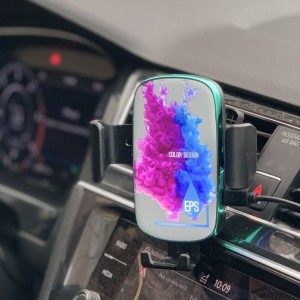 Moderní bezdrátový držák na mobil do auta se svítícím LED logem - Reklamnepredmety