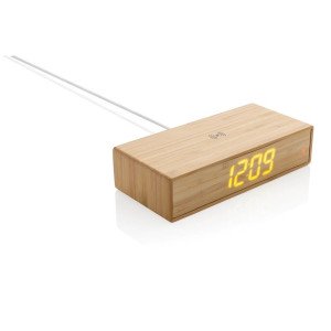 Bambusové digitální hodiny s bezdrátovou nabíječkou 5W - Reklamnepredmety