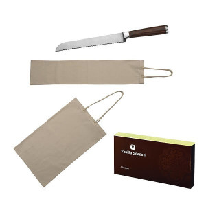 Sada 2 bavlněných sáčků na pečivo a nože na chleba v krabičce VS ABADAN - Reklamnepredmety