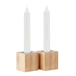 Sada 2 svíček a svícnů z bambusu PYRAMIDE