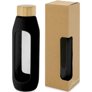Láhev o objemu 600 ml z borosilikátového skla se silikonovým obalem Tidan - Reklamnepredmety