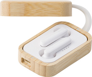 Bezdrátová sluchátka v bambusové krabičce - Reklamnepredmety