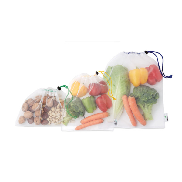 3-dílná sada RPET síťovaných tašek na potraviny s vlastní etiketou