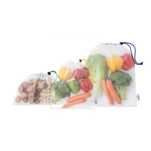 3-dílná sada RPET síťovaných tašek na potraviny s vlastní etiketou - Reklamnepredmety