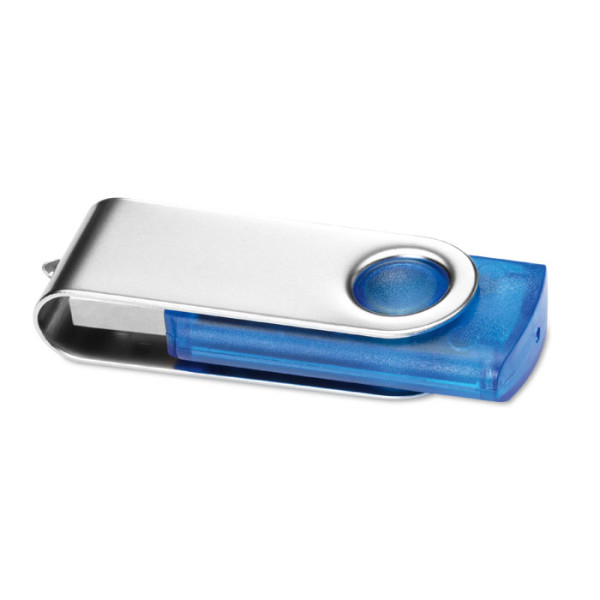 Průhledný USB flash disk s ochranným kovovým krytem, potisk v ceně