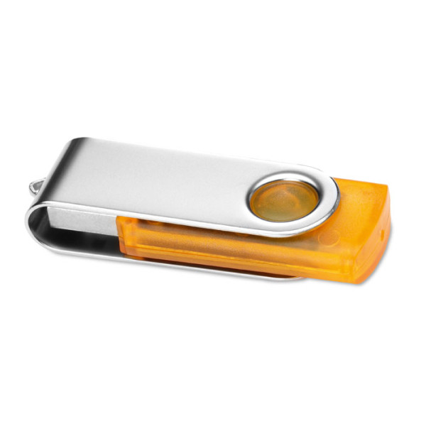 Průhledný USB flash disk s ochranným kovovým krytem, potisk v ceně