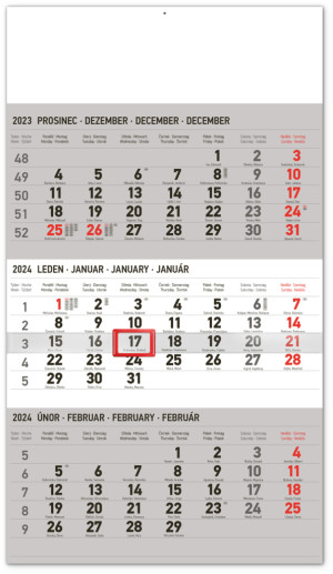 Nástěnný kalendář 3měsíční standard šedý – s českými jmény CZ 2024 - Reklamnepredmety