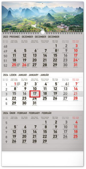 Nástěnný kalendář 3-měsíční Země šedý – s českými jmény CZ 2024 - Reklamnepredmety