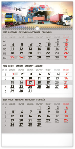 Nástěnný kalendář 3-měsíční Spedice šedý – s českými jmény CZ 2024 - Reklamnepredmety