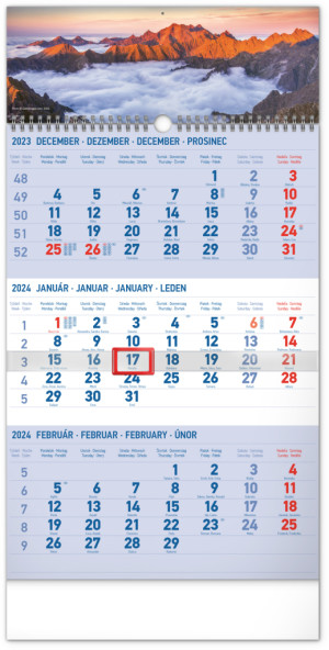 Nástěnný kalendář 3-měsíční Tatry modrý – se slovenskými jmény 2024 - Reklamnepredmety