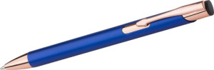 Hliníkové kuličkové pero s modrou náplní a detaily v barvě růžového zlata - Reklamnepredmety