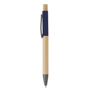 Bambusové kuličkové pero s modrou náplní a světle modrou hliníkovou částí - Reklamnepredmety