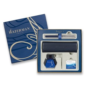 Waterman Exception Made in France DLX Blue CT plnicí pero, dárková kazeta s pouzdrem, inkoustem, konvertorem a bombičkami - Reklamnepredmety