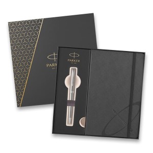 Parker Sonnet Stainless Steel CT guľôčkové pero, darčeková kazeta so zápisníkom - Reklamnepredmety
