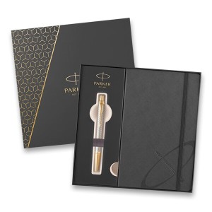 Parker IM Premium Warm Grey GT guľôčkové pero, darčeková kazeta so zápisníkom - Reklamnepredmety