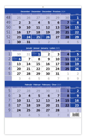 Tříměsíční kalendář modrý se jmenným kalendářiem - Reklamnepredmety