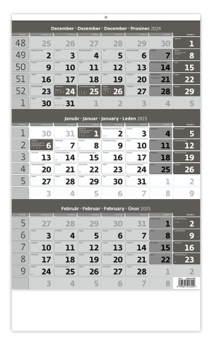 Tříměsíční kalendář šedý se jmenným kalendářiem - Reklamnepredmety