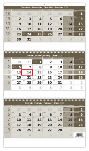 Tříměsíční kalendář šedý se spirálou a se jmenným kalendářiem - Reklamnepredmety