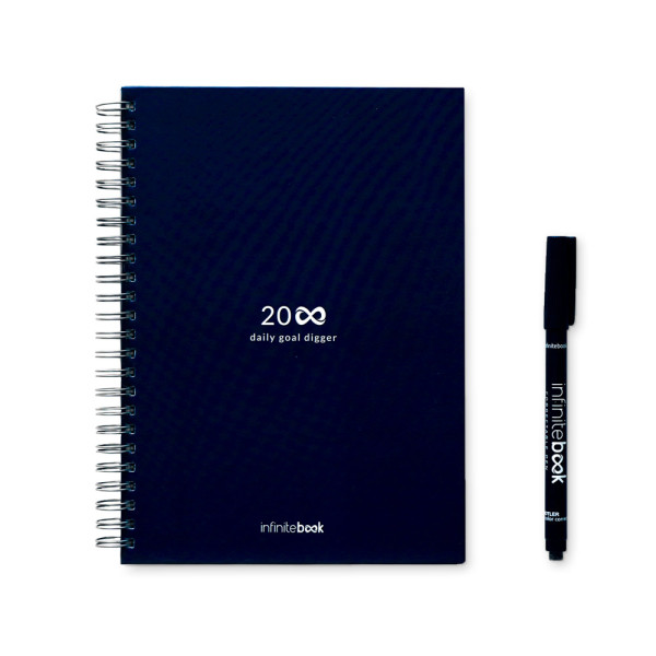 STARTER KIT INFINITE PLANNER A5. Sada obsahuje nekonečný diář A5, čisticí sadu, fix a držák na popisovače