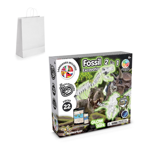 2 in 1 Fossil Excavation Kit II. Vzdělávací hra pro děti dodává se s dárkovou taškou z kraftového papíru (90 g/m²)