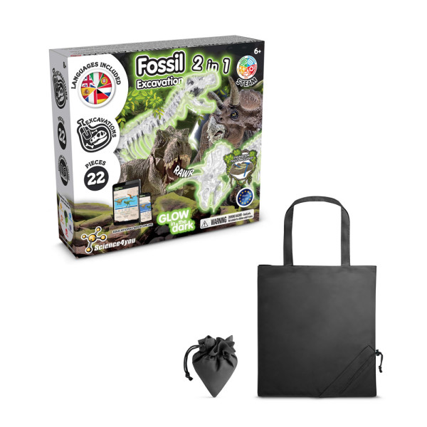 2 in 1 Fossil Excavation Kit V. Vzdělávací hra pro děti dodávané se skládací dárkovou taškou 190t