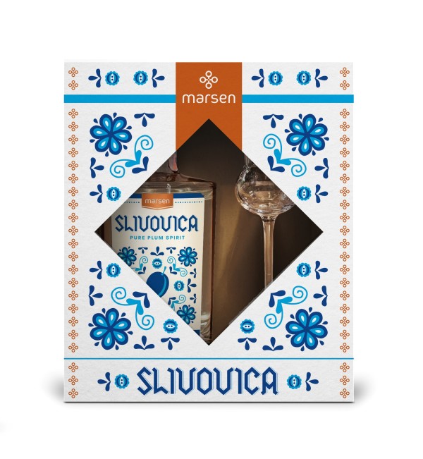 Dárkové balení Slivovice Traditional 42% se sklenkou