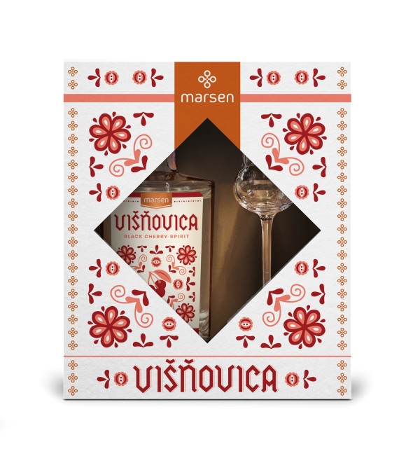Dárkové balení Višňovice Traditional 42% se sklenkou