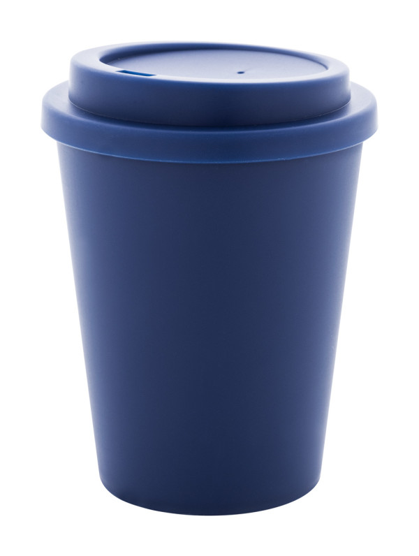 Dvoustěnný termo hrnek izolovaný PP plastem s víčkem k pití. 300 ml.
