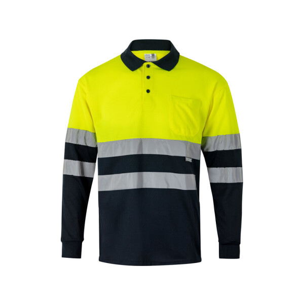 VL VULCAN. Dvoubarevné polo tričko s límečkem a vzorem bird-eye (160 g/m²) s dlouhým rukávem, z polyesteru (100 %)