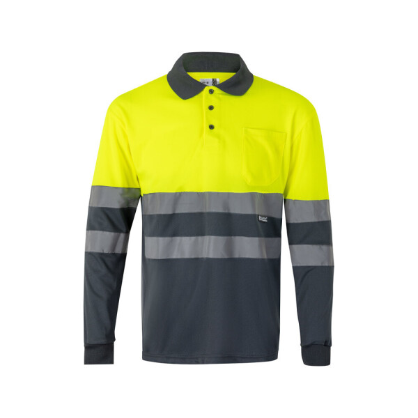 VL VULCAN. Dvoubarevné polo tričko s límečkem a vzorem bird-eye (160 g/m²) s dlouhým rukávem, z polyesteru (100 %)