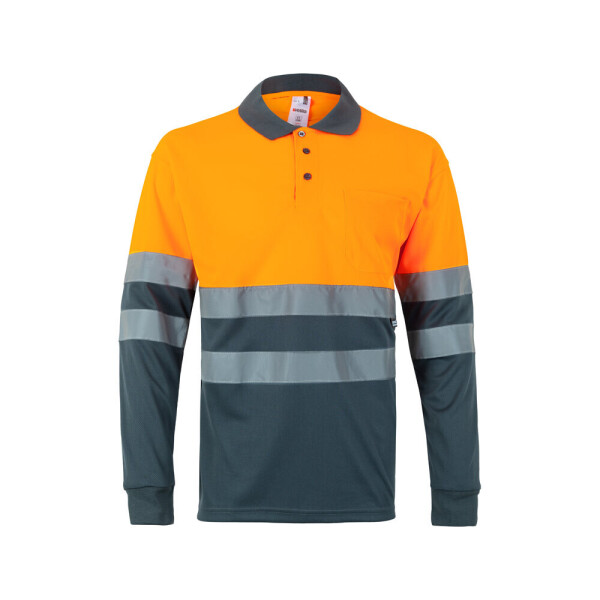 VL VULCAN. Dvoubarevné polo tričko s límečkem a vzorem bird-eye (160 g/m²) s dlouhým rukávem, z polyesteru (100 %)