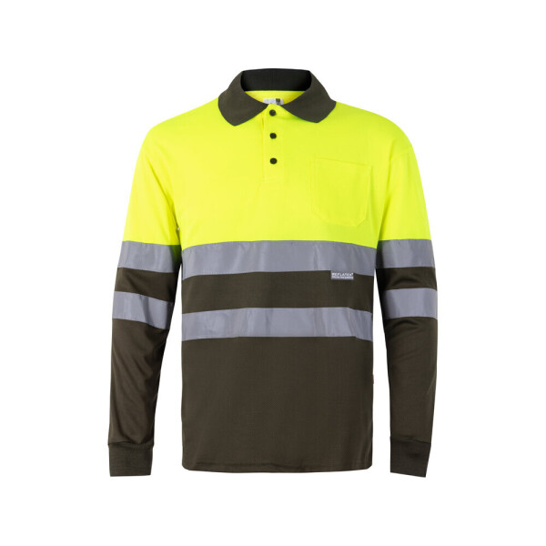 VL VULCAN. Dvoubarevné polo tričko s límečkem a vzorem bird-eye (160 g/m²) s dlouhým rukávem, z polyesteru (100 %)