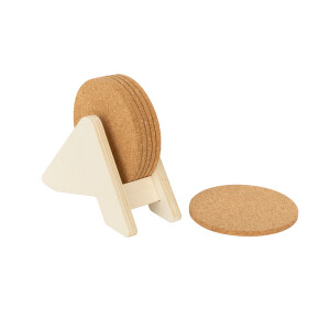 PLYCORK. Překližkový stojan se 6 korkovými tácky - Reklamnepredmety