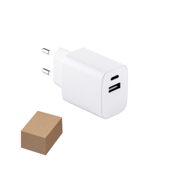 WEGENER. Napájecí adaptér s portem USB-A 18W a USB-C 20W ve recyklovaného ABS (100% rABS)
