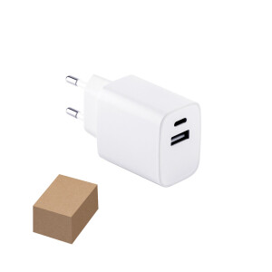 WEGENER. Napájecí adaptér s portem USB-A 18W a USB-C 20W ve recyklovaného ABS (100% rABS) - Reklamnepredmety