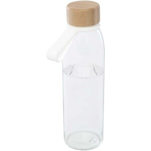 Skleněná láhev na vodu Porto s objemem 500 ml, silikonovou rukojetí a bambusovým víčkem - Reklamnepredmety