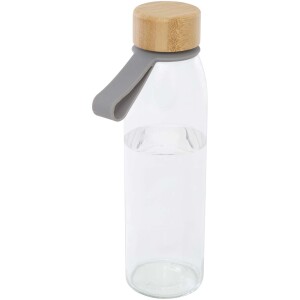 Skleněná láhev na vodu Porto s objemem 500 ml, silikonovou rukojetí a bambusovým víčkem - Reklamnepredmety