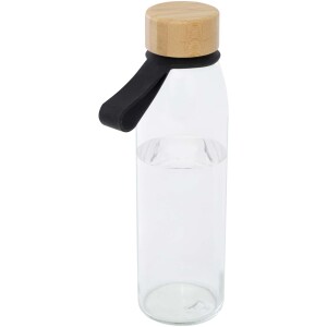 Skleněná láhev na vodu Porto s objemem 500 ml, silikonovou rukojetí a bambusovým víčkem - Reklamnepredmety