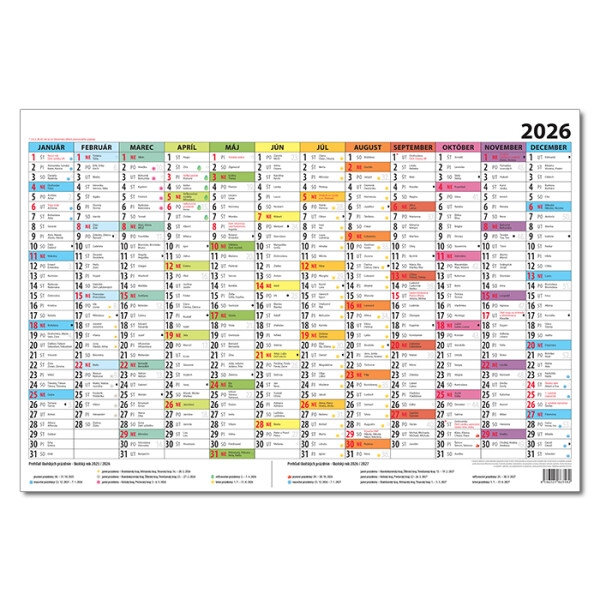 Plánovací kalendář barevný 2026