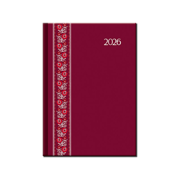 Denní diář A5 FOLK červený 2026