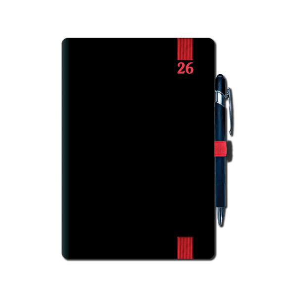 Denní diář A5 ELASTIC red 2026