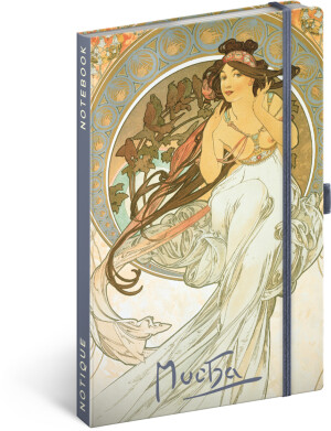 NOTIQUE Notes Alfons Mucha – Hudba, linkovaný, 13 x 21 cm - Reklamnepredmety