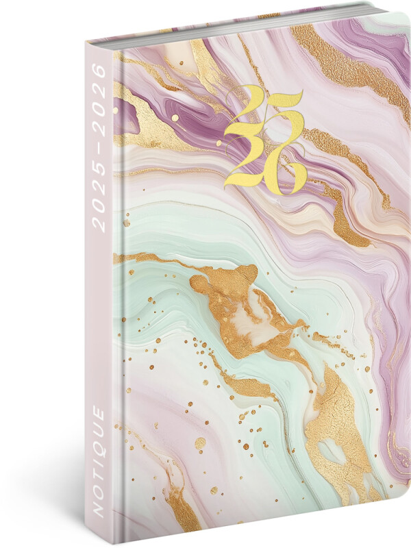 NOTIQUE 18měsíční diář Petito – Růžový mramor 2025/2026, 11 x 17 cm