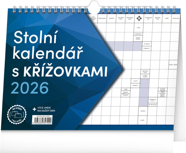 NOTIQUE Stolní kalendář s křížovkami s háčkem CZ 2026, 30 x 21 cm